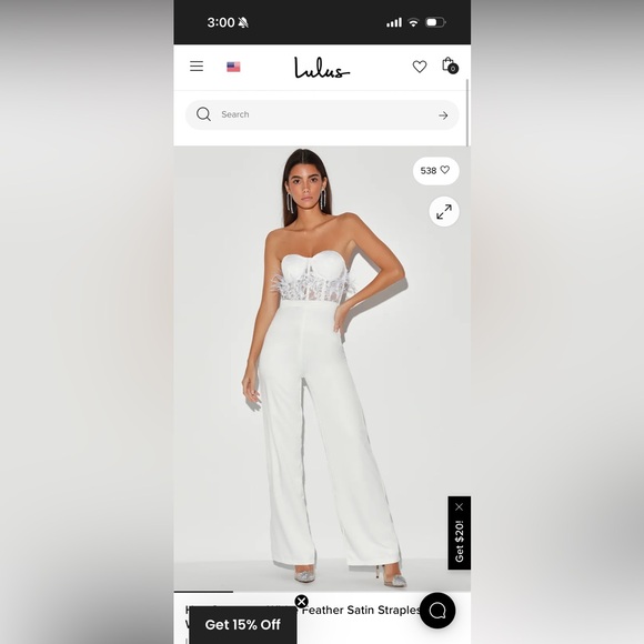 NWT Lulus Hey Gorgeous White Feather Satin Strapless Wide-Leg Jumpsuit- Size M - Picture 8 of 11